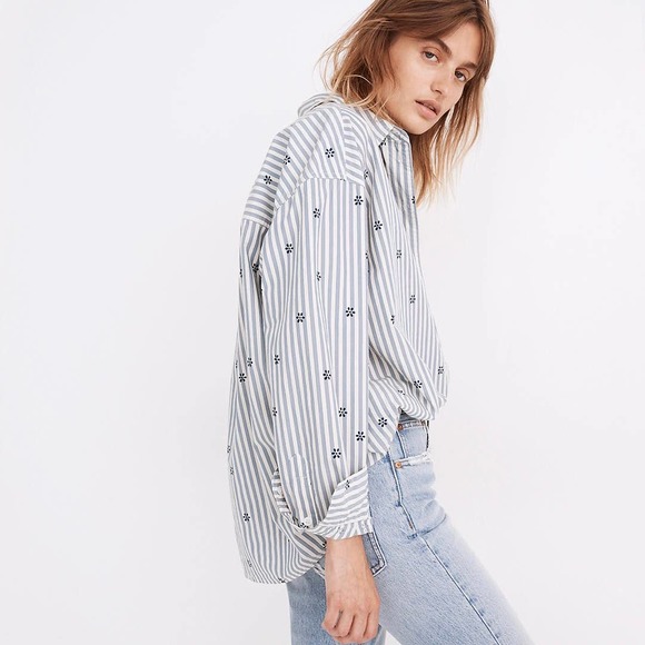 Madewell Tops - NWT Madewell Floral Painter Shirt Stell Stripe Medium Blue White
